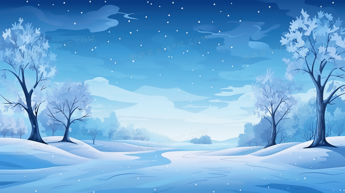 冬季大雪山林雪景扁平化插画