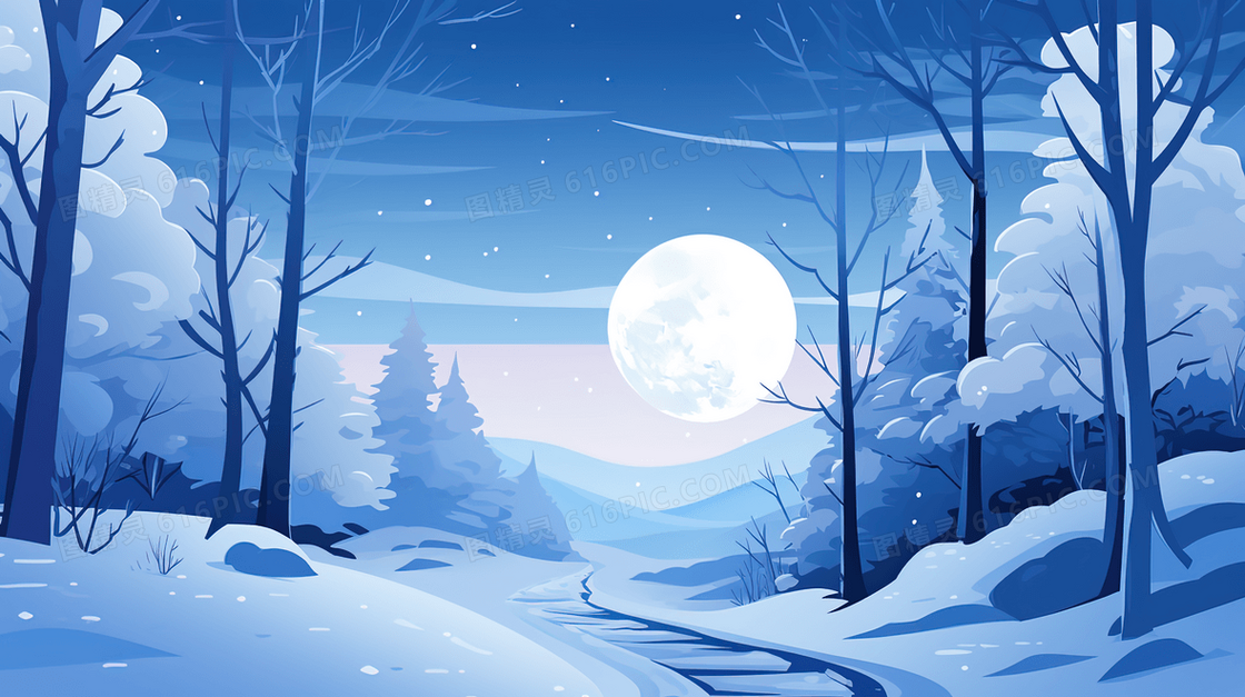 冬季大雪森林雪景插画