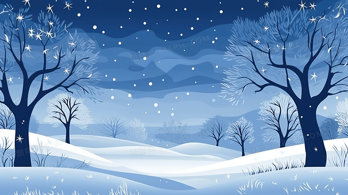 冬季大雪山林雪景扁平化插画