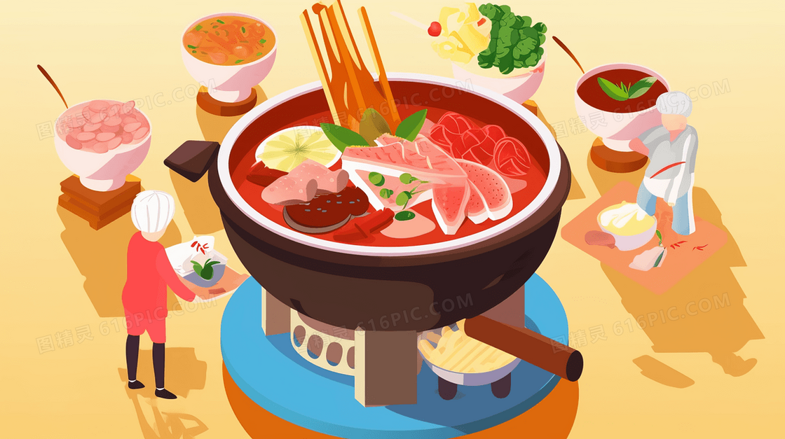 中国火锅食品扁平化插画