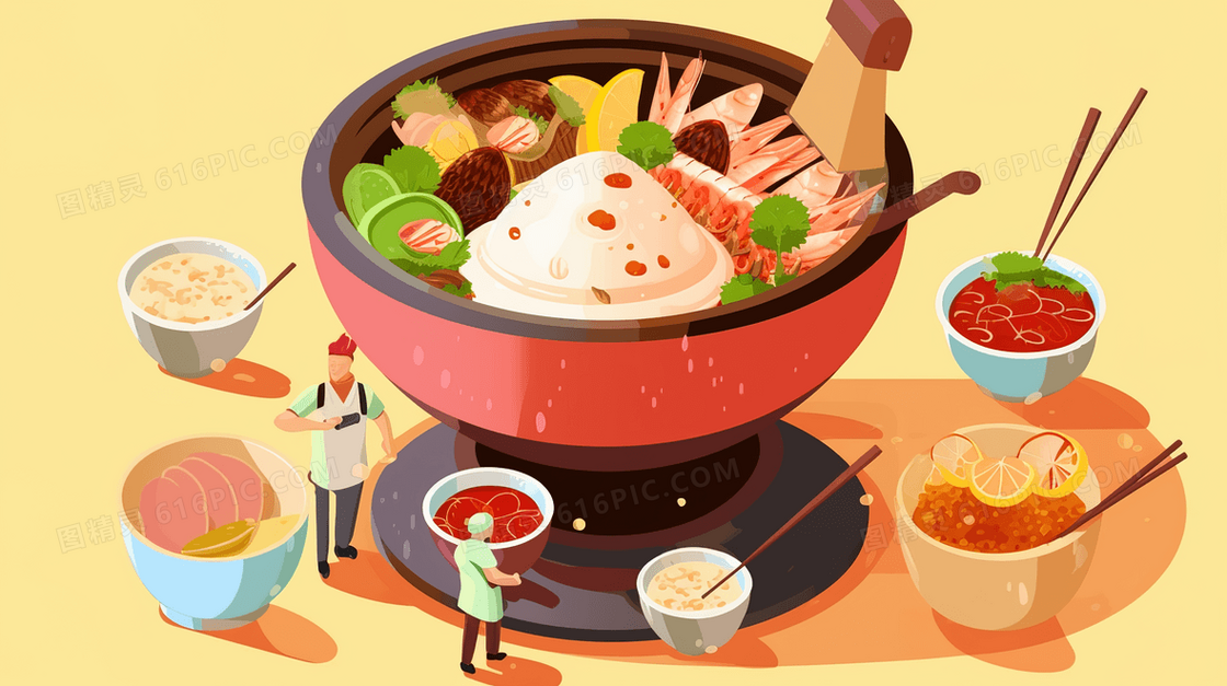 中国火锅食品扁平化插画