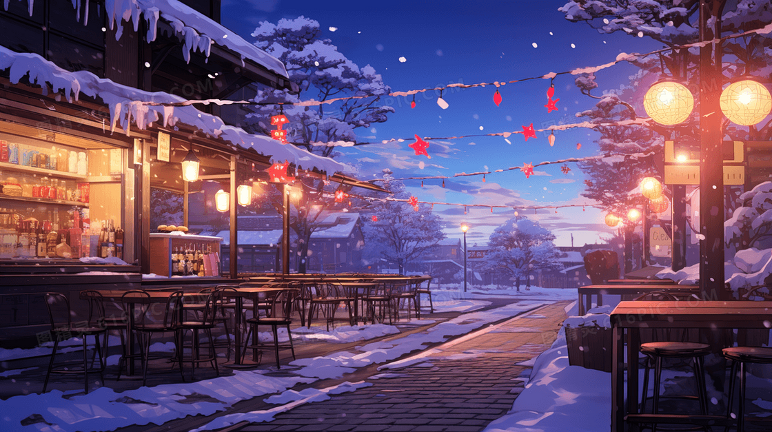 冬季中国古建筑雪景插画