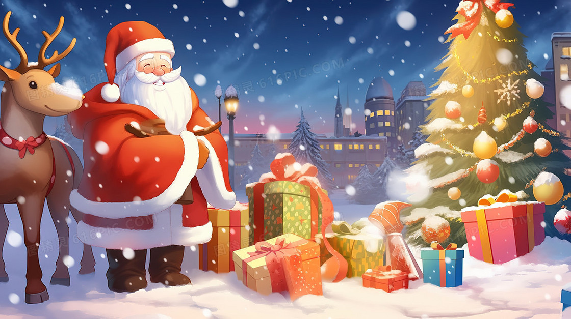圣诞节圣诞老人与礼物插画