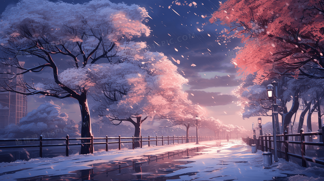 冬季中国古建筑雪景插画