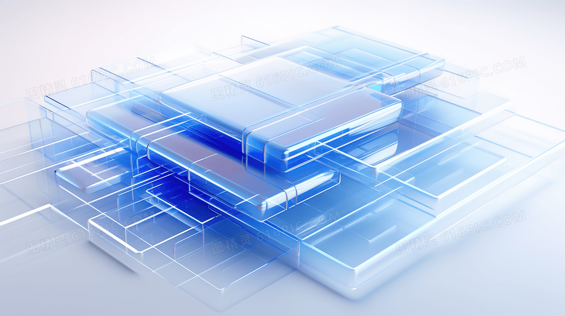 3D蓝色立体方块电子芯片科技感插画