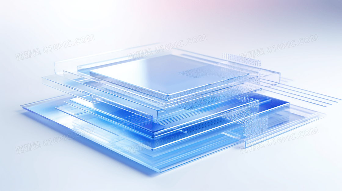 3D蓝色立体方块电子芯片科技感插画