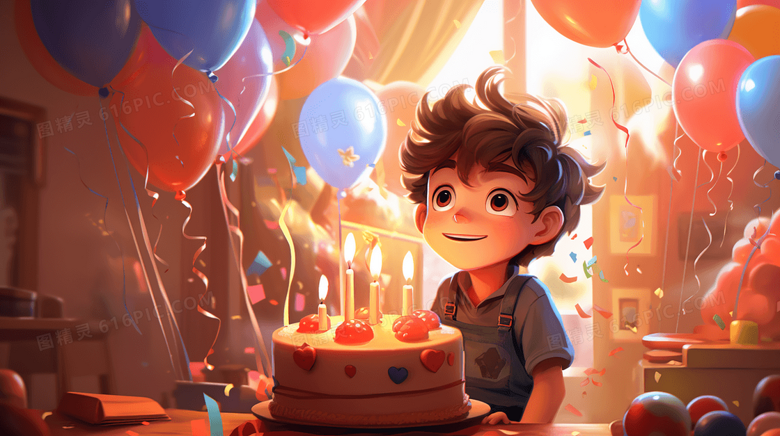 小孩的缤纷生日派对插画