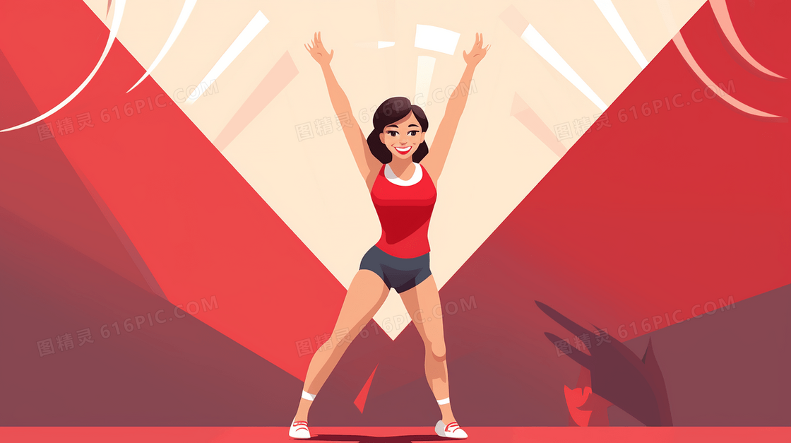 体育馆里庆祝完成体操的女运动员插画