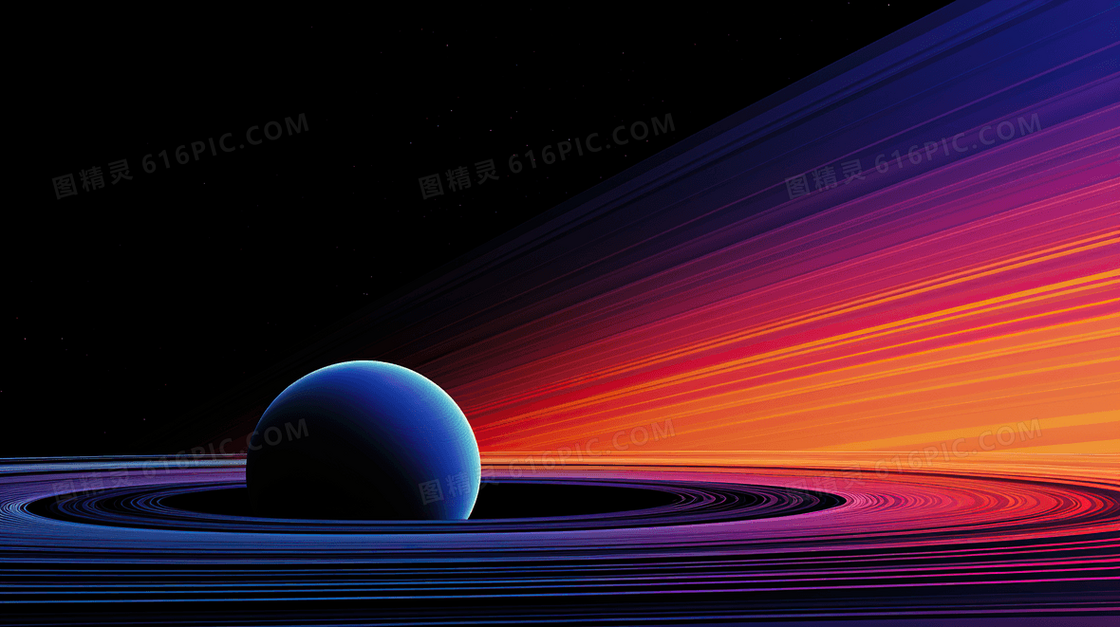 彩色渐变线条宇宙星球旋转轨道创意插画