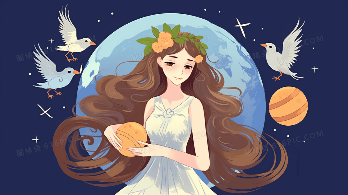 世界和平日女神和平鸽地球插画