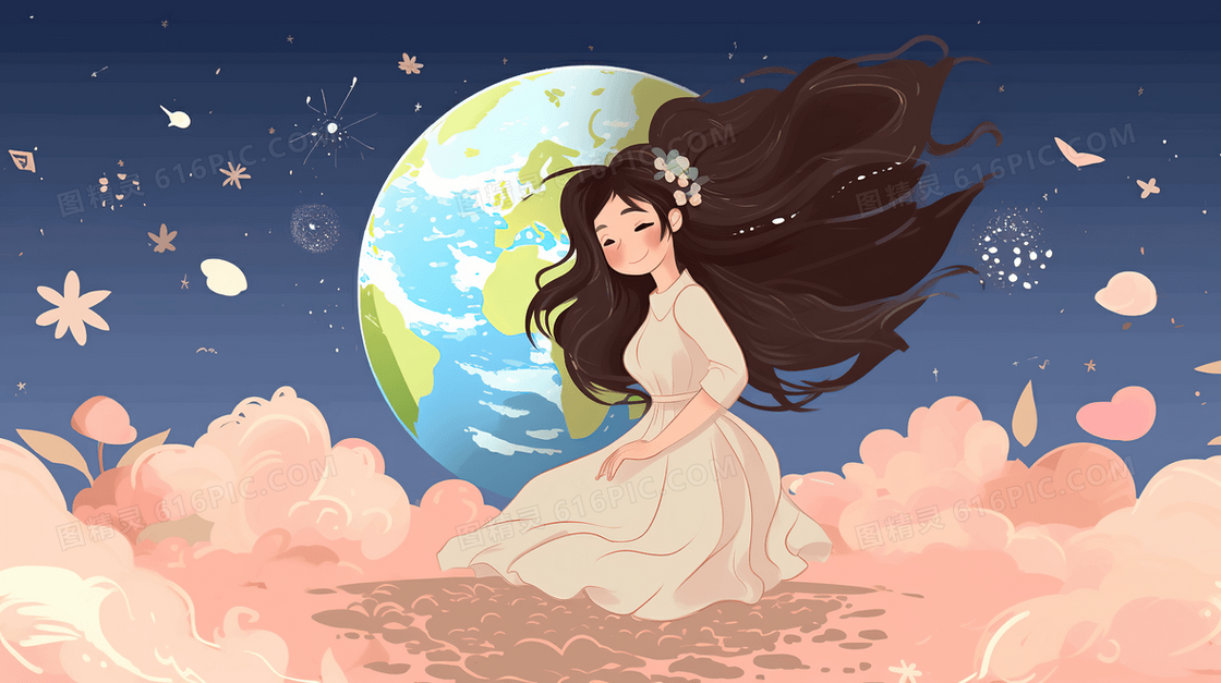 世界和平日女神和平鸽地球插画