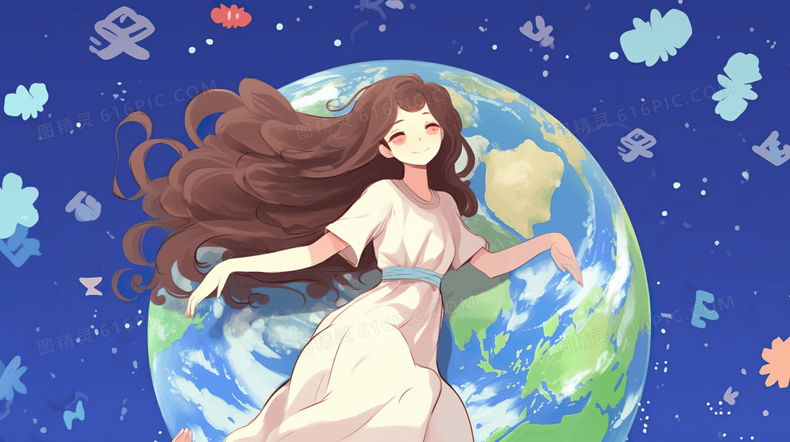 世界和平日女神和平鸽地球插画