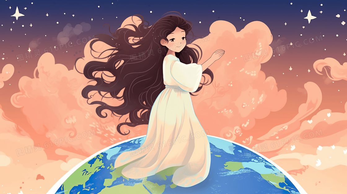 世界和平日女神和平鸽地球插画