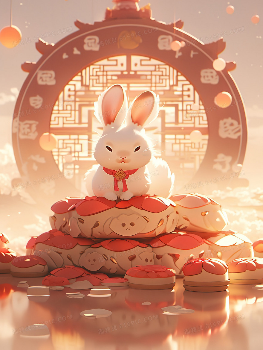 中秋节可爱玉兔创意插画