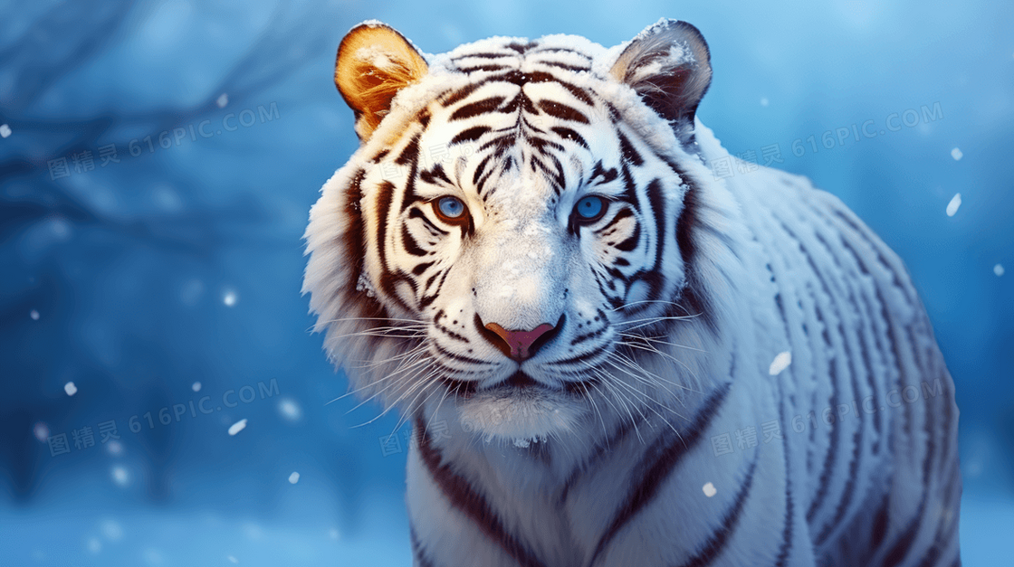 森林大雪里的生猛老虎逼真写实概念图片