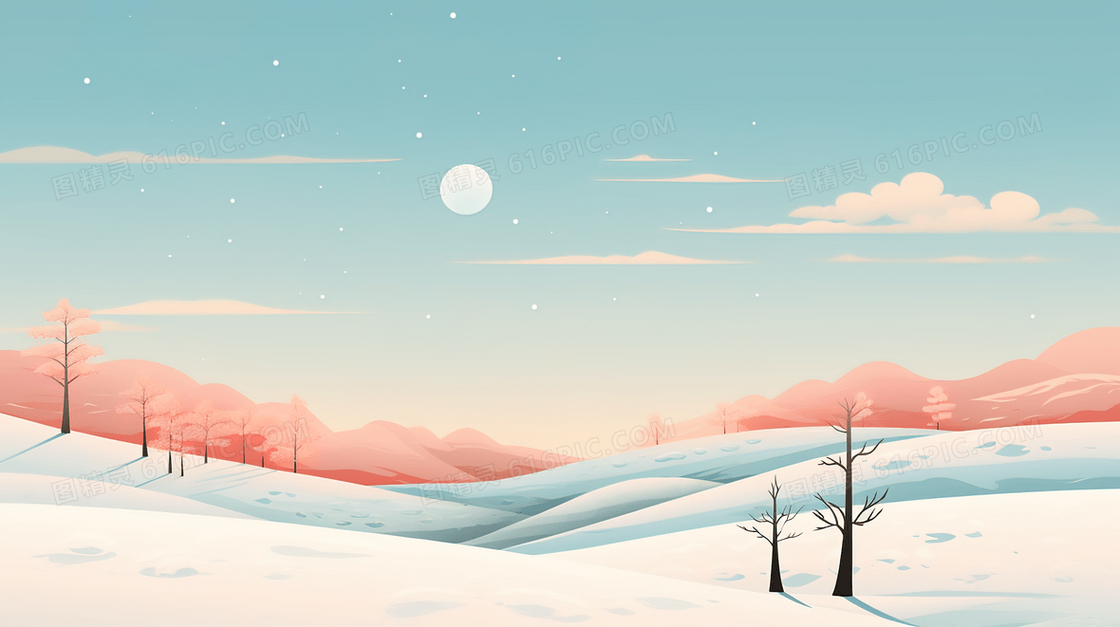 简约冬日大山雪地立冬插画