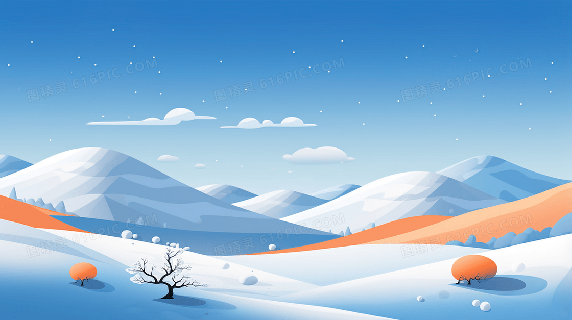 简约冬日大山雪地立冬插画