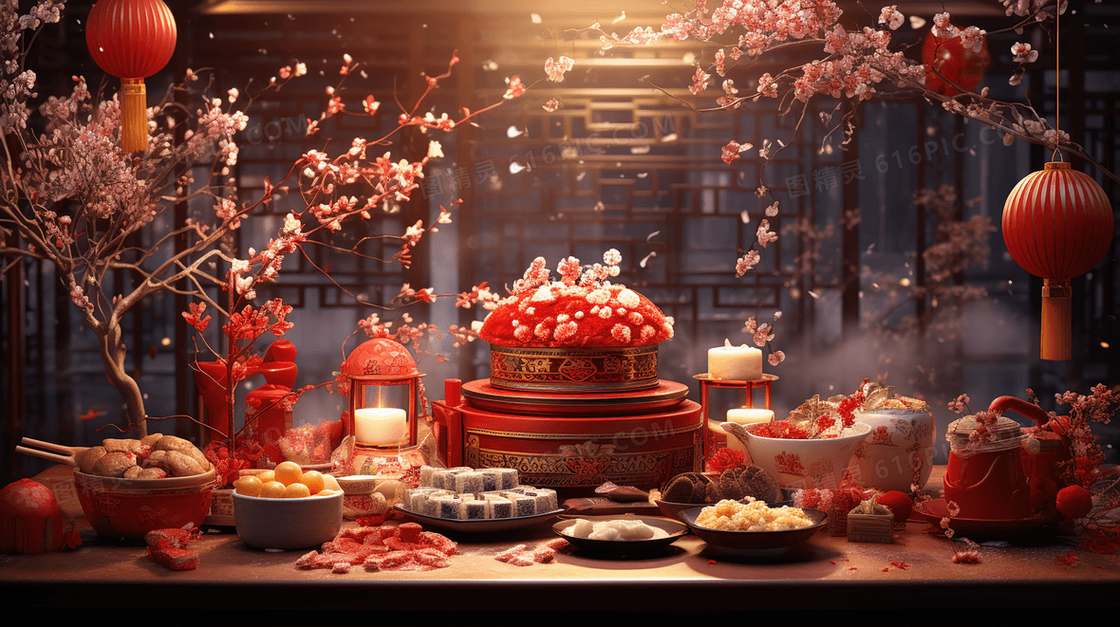 中国传统春节庆祝食品插画