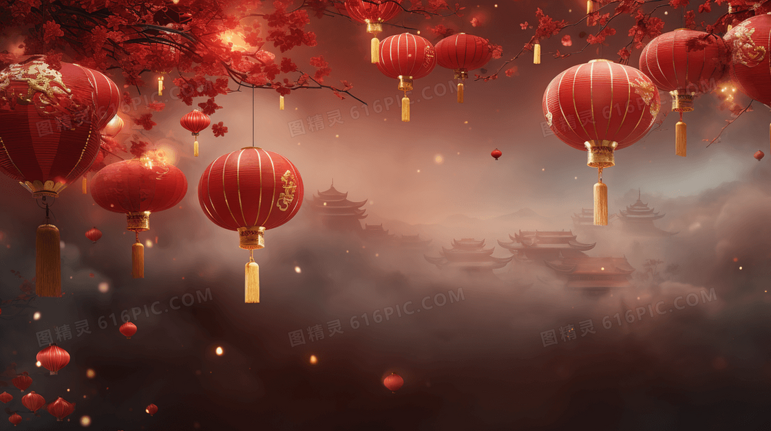 中国庆春节中式花灯灯笼插画