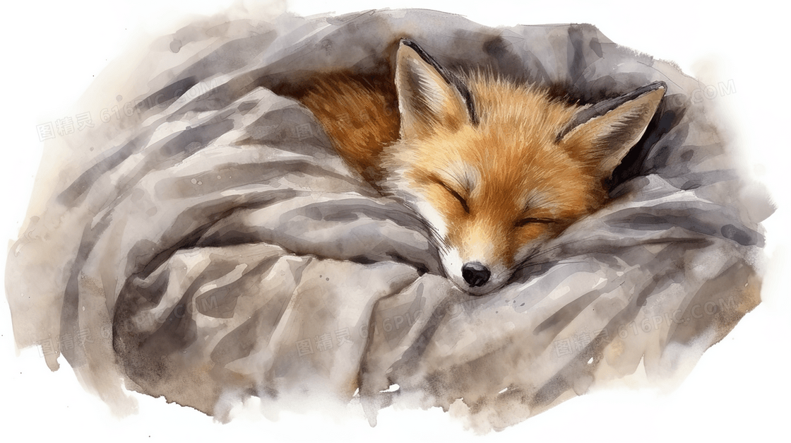 熟睡中的小狐狸插画