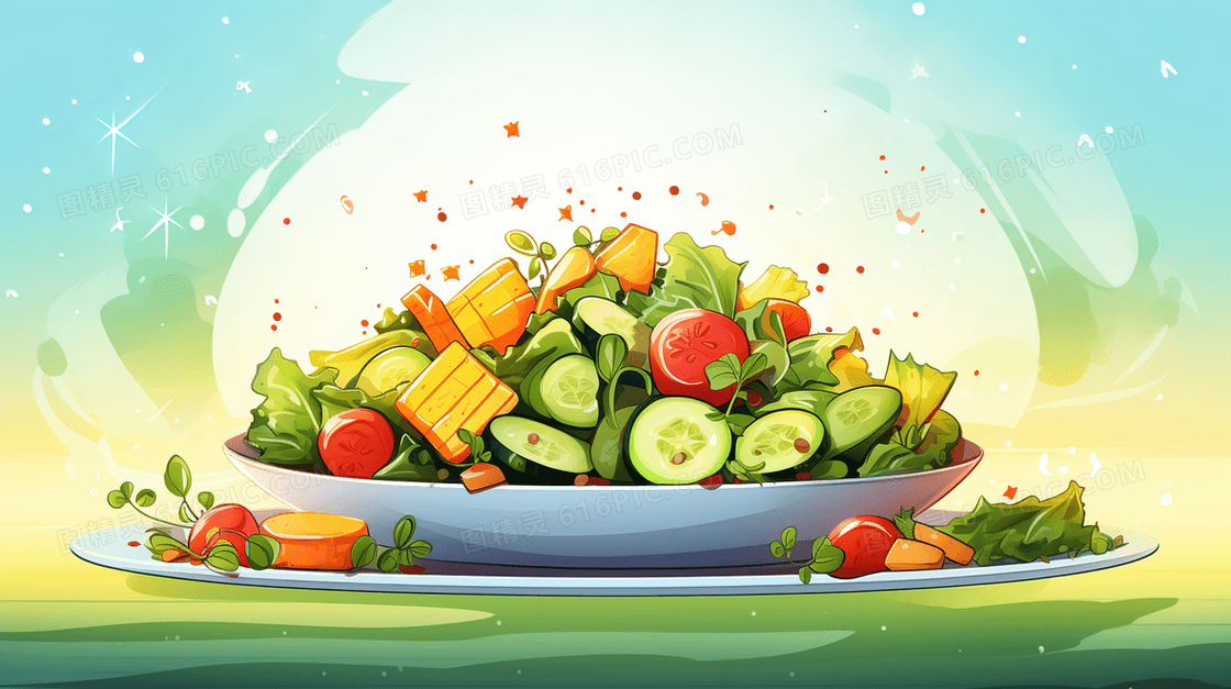 绿色蔬菜瓜果食材素食日插画