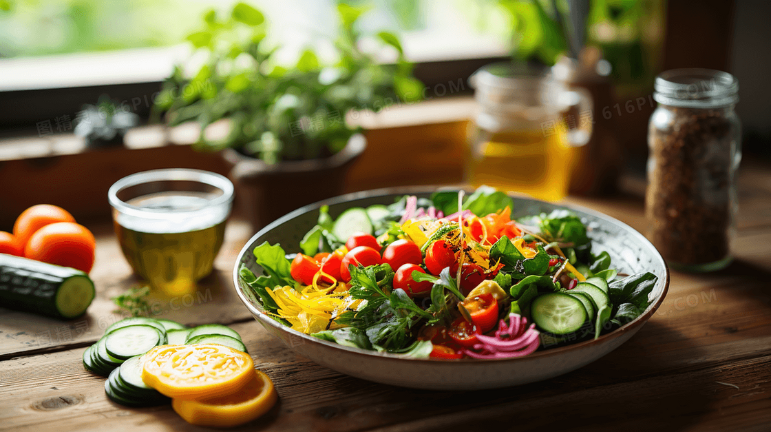 素食日健康蔬菜沙拉美食概念图片