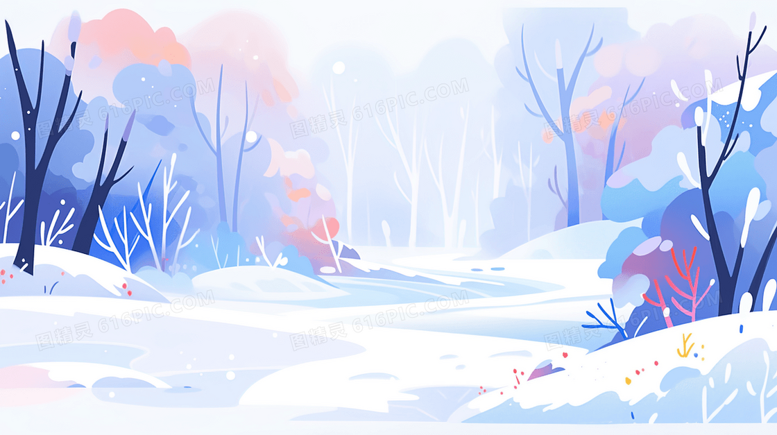 被雪覆盖的树林简约素雅风景插画