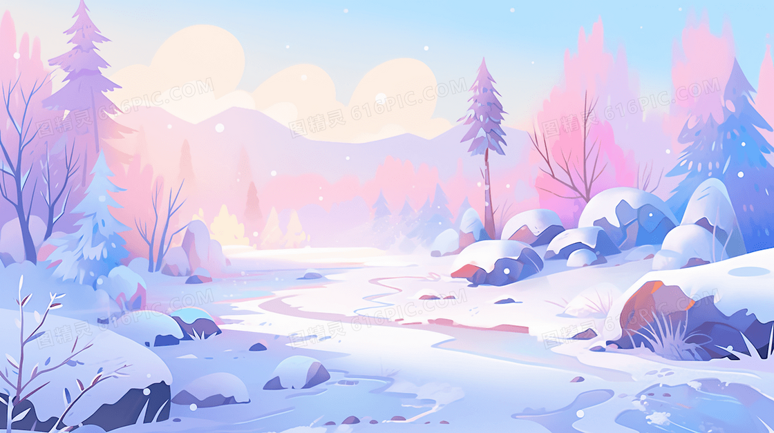被雪覆盖的树林简约素雅风景插画