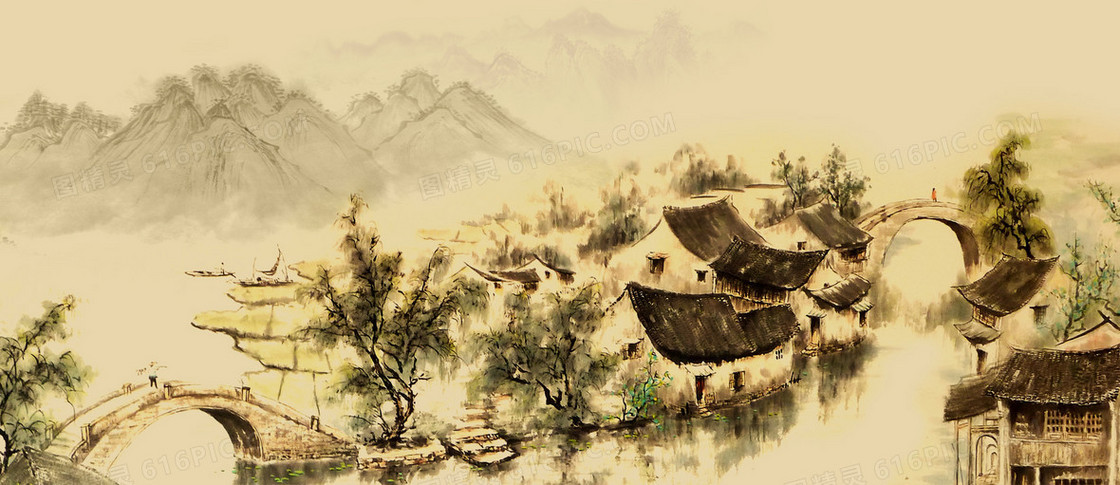 水墨山水banner背景