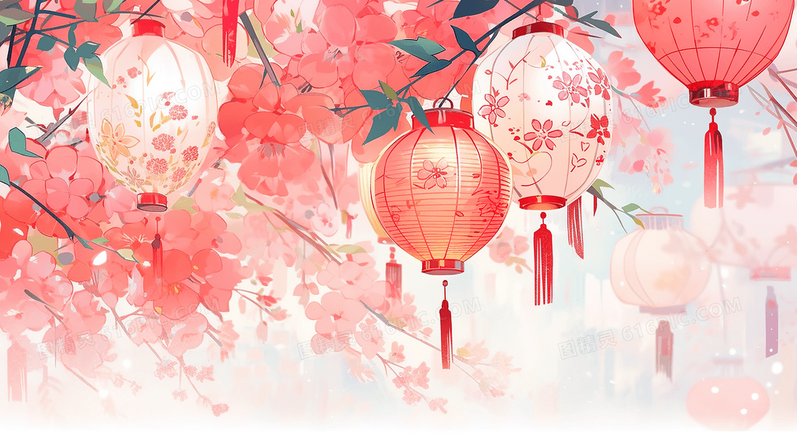 中国春节灯笼装饰插画
