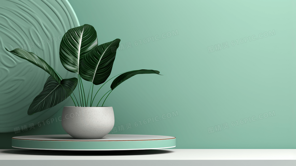 浅绿色绿植植物简约电商概念图片