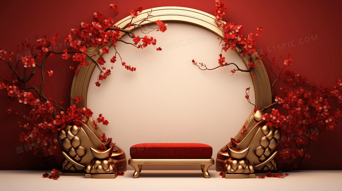 红色中国风古典展台概念图片