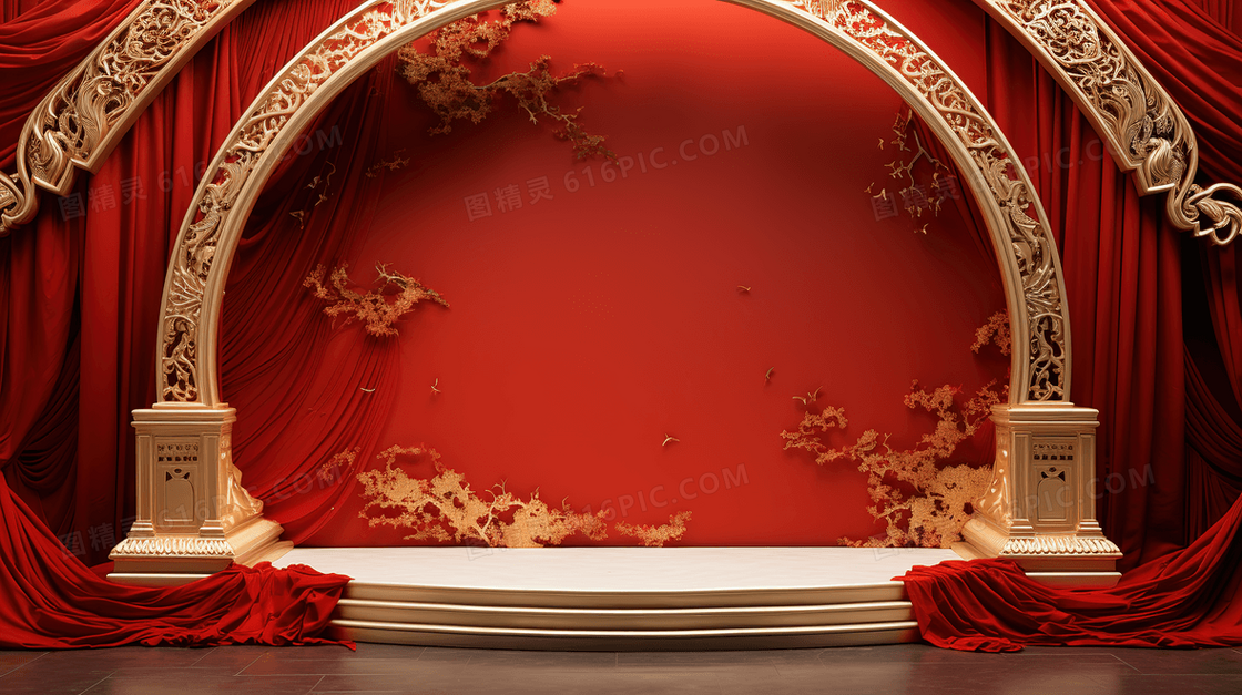 红色中国风古典展台概念图片