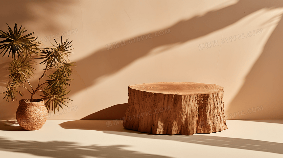 原木风树桩植物装饰电商概念图片
