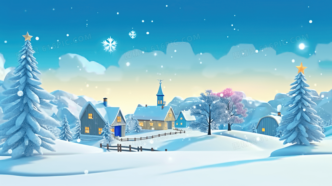 冬季冰天雪地雪景插画