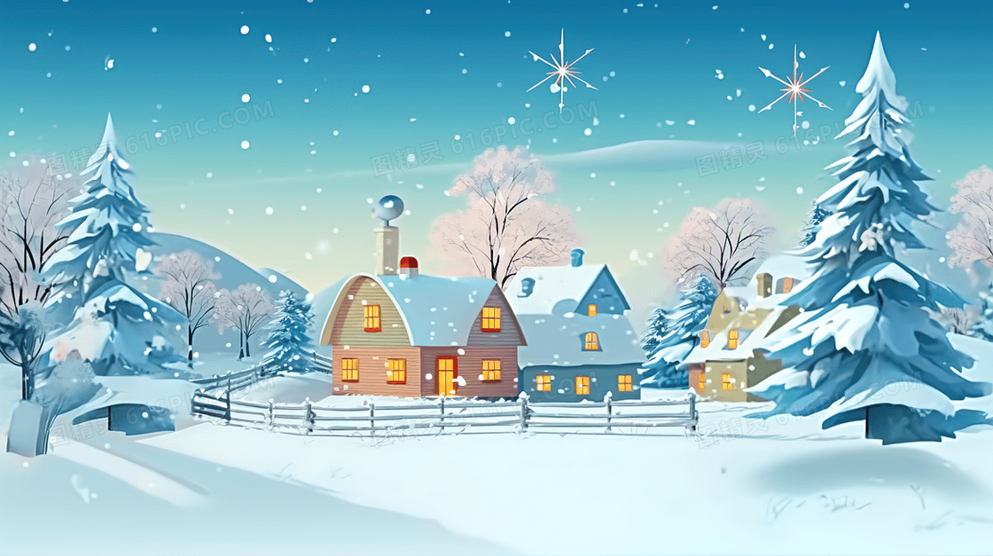 冬季冰天雪地雪景插画
