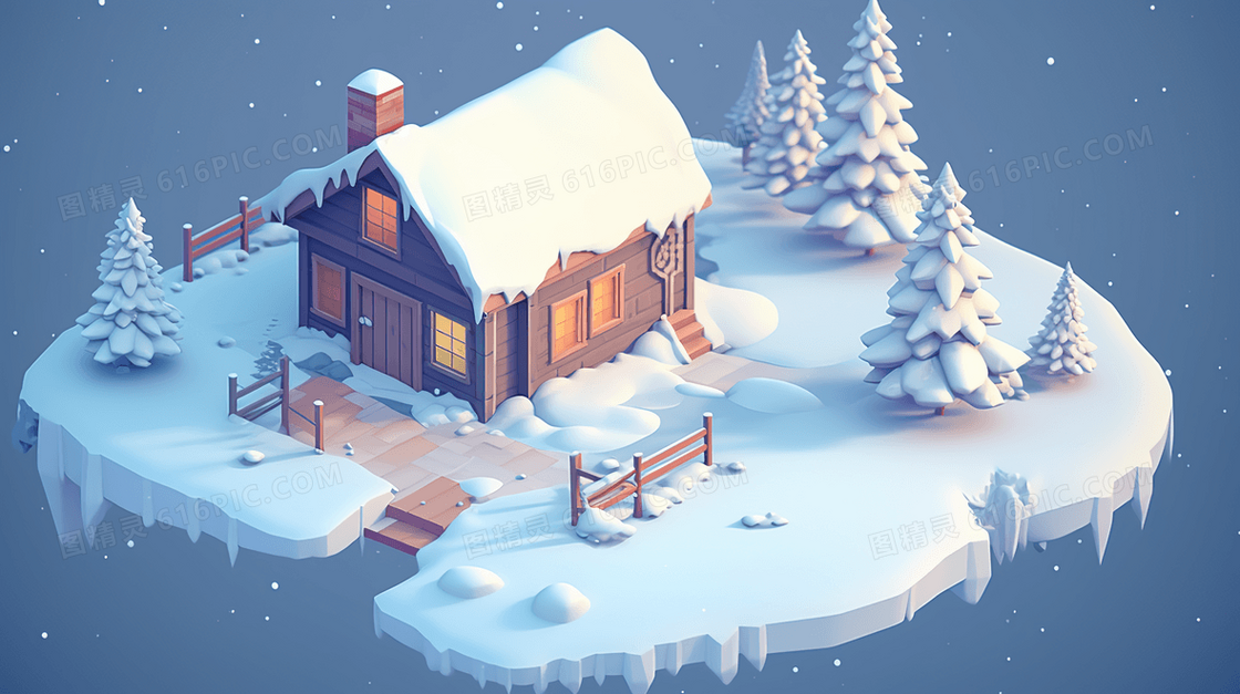 冬季雪景建筑风景插画