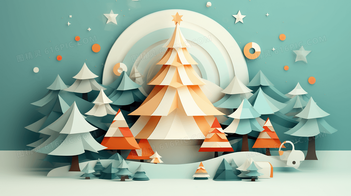 3D立体松树圣诞节插画