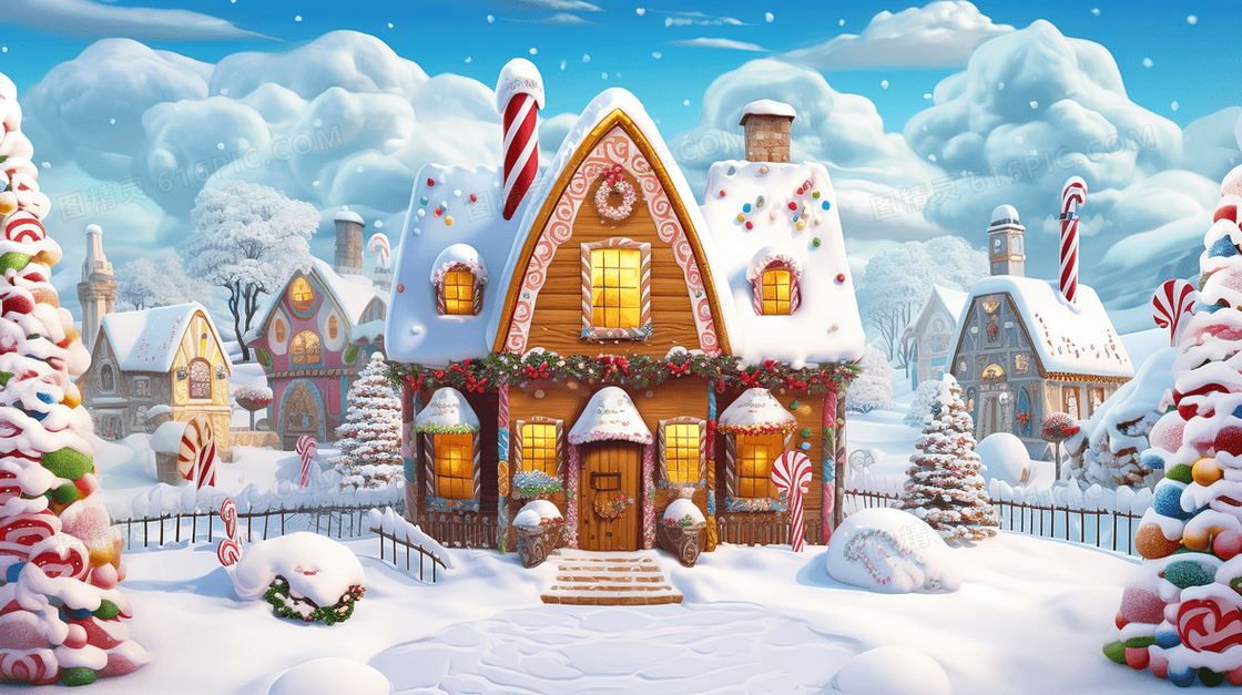 冬季圣诞节建筑房屋雪景插画
