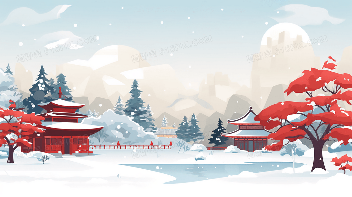 冬季中国风雪景插画