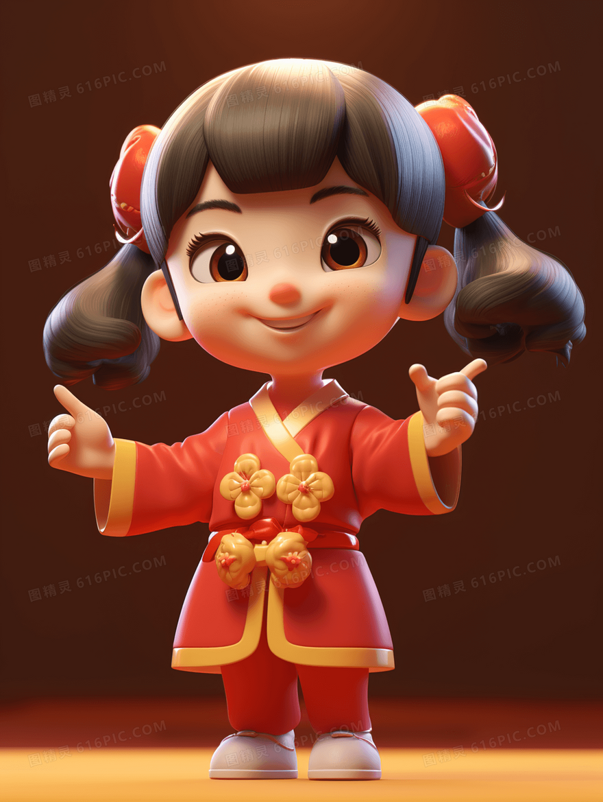 3D立体穿新衣的小姑娘插画