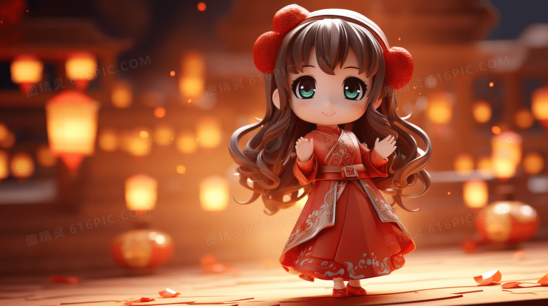 中国风C4D玩偶人形手办插画