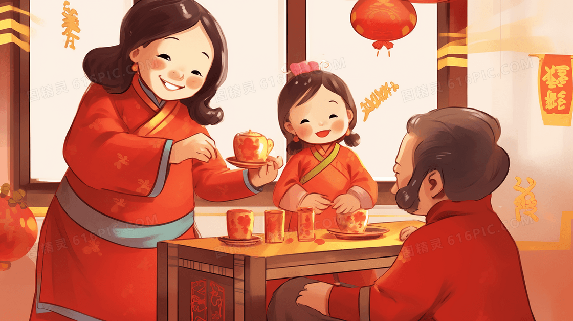 春节回家探望老人插画