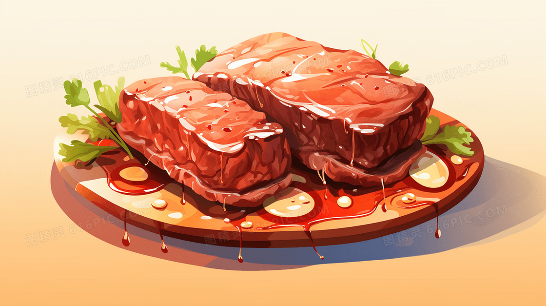 牛排美食美味插画