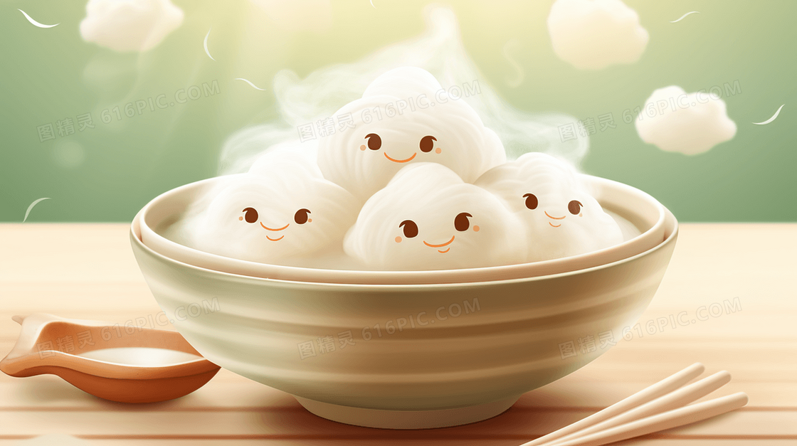 可爱温馨汤圆拟人美食插画