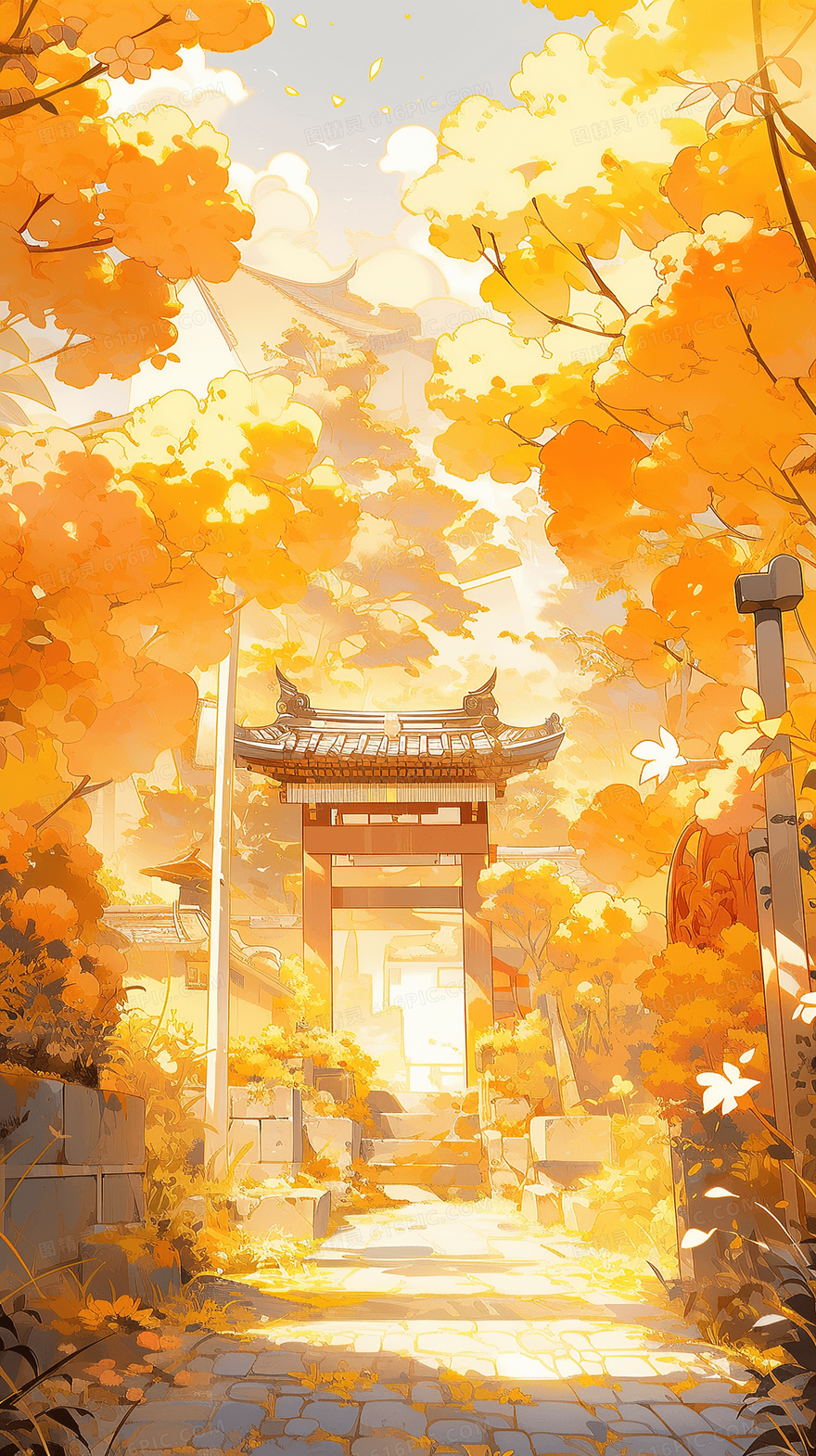 金黄色的秋天景色插画