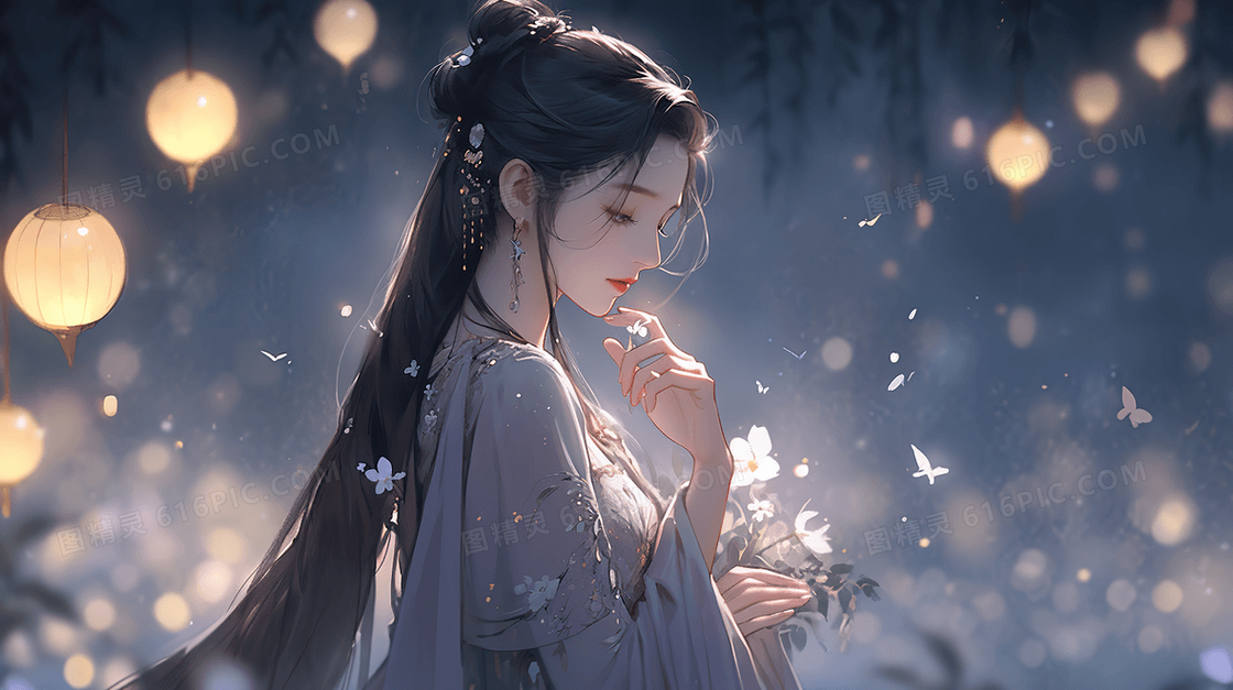 古风美女中秋节创意插画