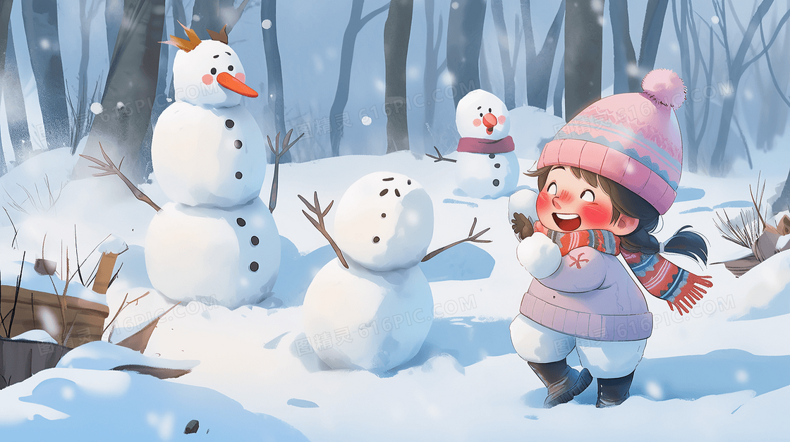 雪地里打雪仗的孩子们插画