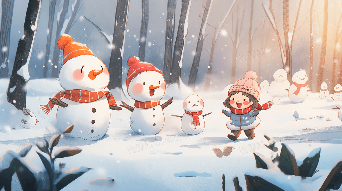 雪地里打雪仗的孩子们插画