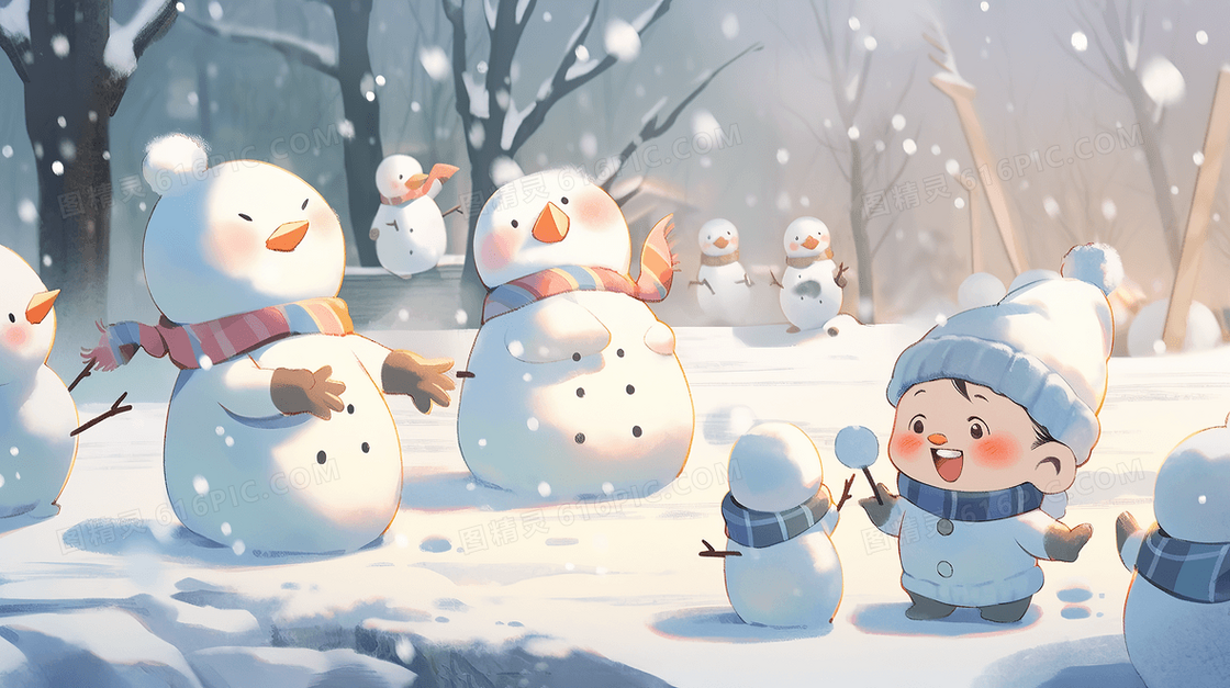 雪地里打雪仗的孩子们插画